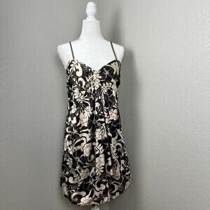 Y2K‎ Babydoll Dress Womens S/M Bubble Hem Floral Fairy Chocolate Brown Satin